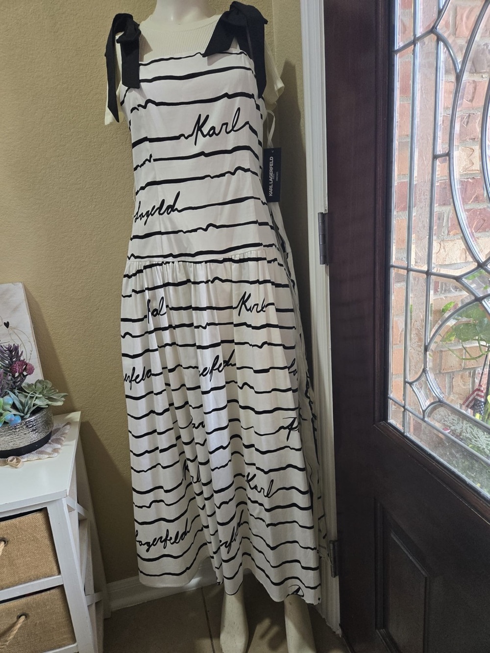 Striped Bow-Shoulder Cotton Maxi Dress - White/Black
